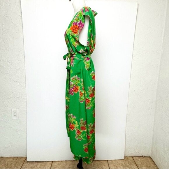 ASOS Green Floral v neck shift button through midi dress size 10 - Picture 4 of 9